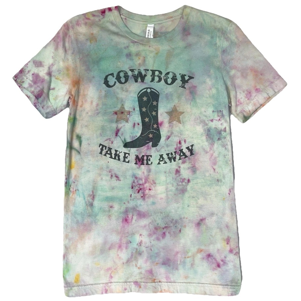 Canvas‎ Bella Shirt Womens S Tie Dye Cowboy Take Me Away Coastal Cowgirl Rodeo